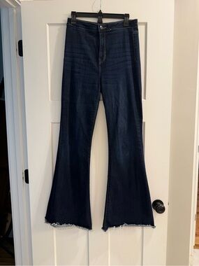 Cello Dark Blue Wide-Leg Flared Jeans